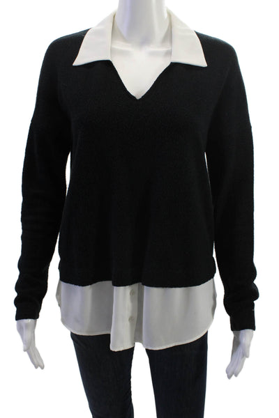 Kay Celine Womens Black V Neck Long Sleeve Pullover Button Size M