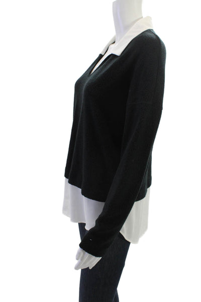 Kay Celine Womens Black V Neck Long Sleeve Pullover Button Size M