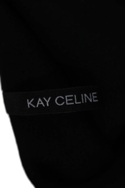 Kay Celine Womens Black V Neck Long Sleeve Pullover Button Size M