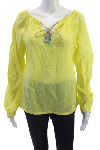Tory Burch Women Tunic Cotton Solid Yellow Long Sleeve Boho Size 6