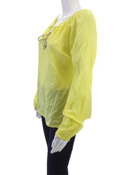 Tory Burch Women Tunic Cotton Solid Yellow Long Sleeve Boho Size 6