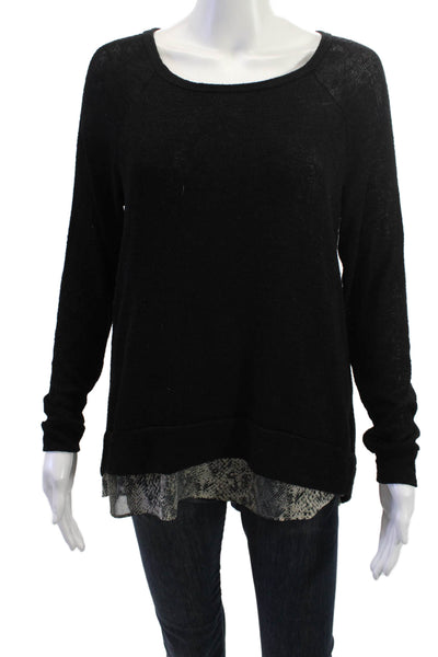 Green Envelope Women Pullover Sweater Black Snake Print Long Sleeve Size M