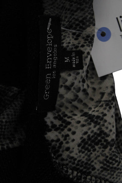 Green Envelope Women Pullover Sweater Black Snake Print Long Sleeve Size M