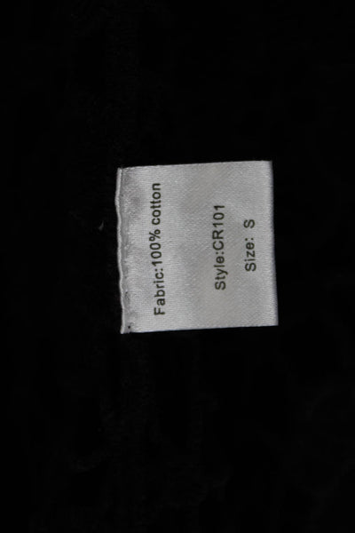Elan Women Bohemian Floral V-Neck Tie Front Cotton 3/4 Sleeve Top Black Size M