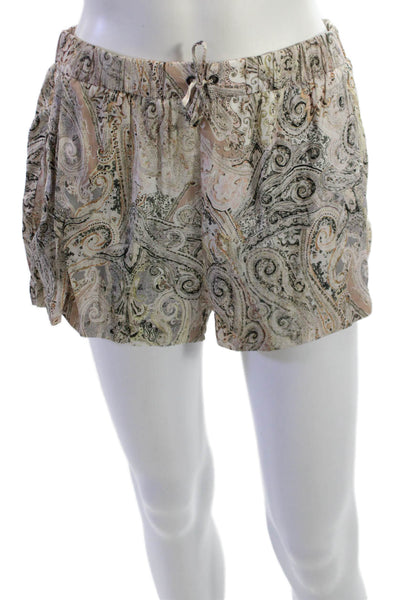 Zara Basic Unisex Bohemian Paisley Beige Drawstring Polyester Shorts Size L