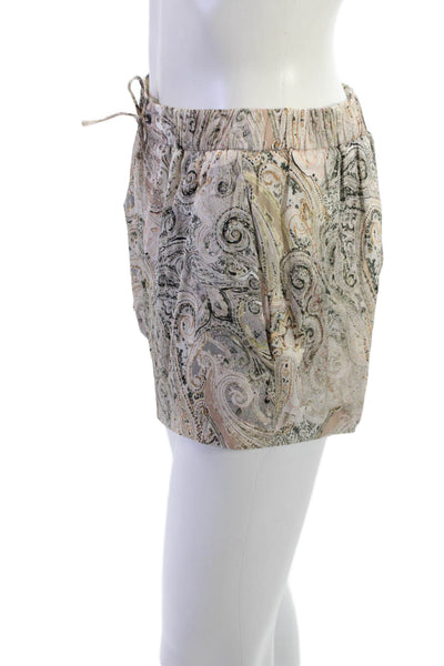 Zara Basic Unisex Bohemian Paisley Beige Drawstring Polyester Shorts Size L