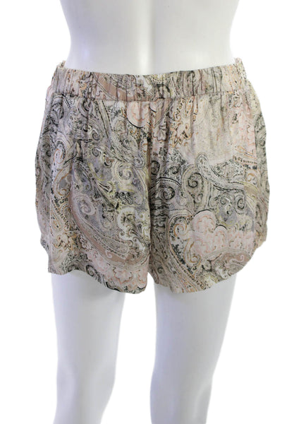 Zara Basic Unisex Bohemian Paisley Beige Drawstring Polyester Shorts Size L