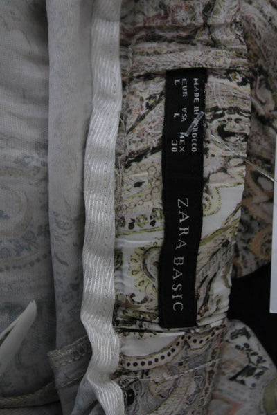 Zara Basic Unisex Bohemian Paisley Beige Drawstring Polyester Shorts Size L