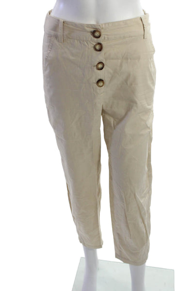 Zara Women Cropped Chino Pants Beige 100% Cotton Size XS