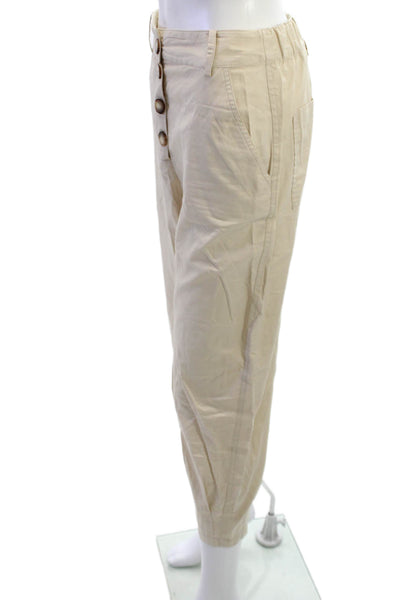 Zara Women Cropped Chino Pants Beige 100% Cotton Size XS