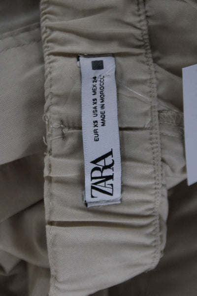 Zara Women Cropped Chino Pants Beige 100% Cotton Size XS