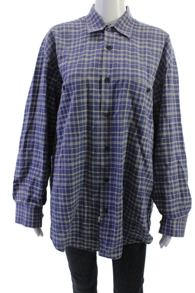 Hart Schaffner Marx Mens Long Sleeve Button Plaid Button Down Shirt Blue Size M