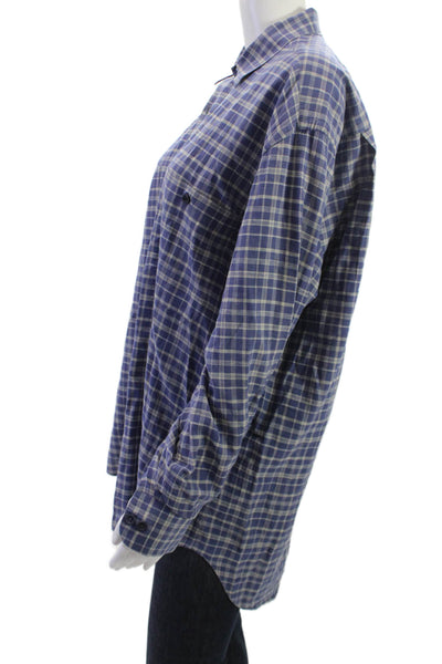 Hart Schaffner Marx Mens Long Sleeve Button Plaid Button Down Shirt Blue Size M
