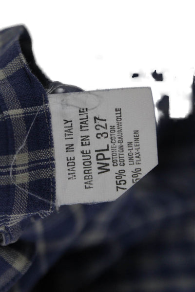Hart Schaffner Marx Mens Long Sleeve Button Plaid Button Down Shirt Blue Size M