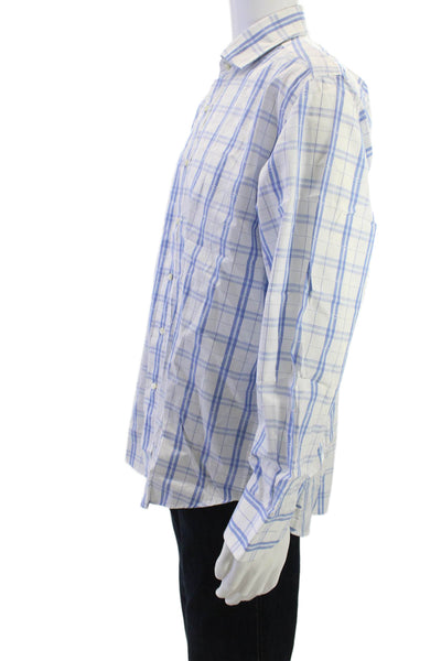 Etro Milano Mens Plaid Long Sleeve Button Up Shirt White Size 42