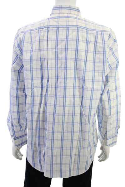Etro Milano Mens Plaid Long Sleeve Button Up Shirt White Size 42
