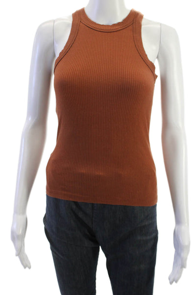 WSLY Womens Basic Sleeveless High Neck Brown Tencel Blend Tank Size M