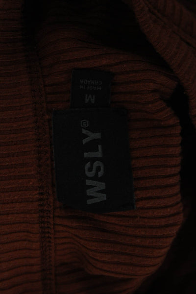 WSLY Womens Basic Sleeveless High Neck Brown Tencel Blend Tank Size M