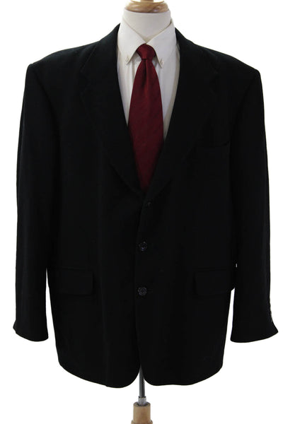Oscar de la Renta Mens Black Lambswool Cashmere Blazer Button Collared Size 46