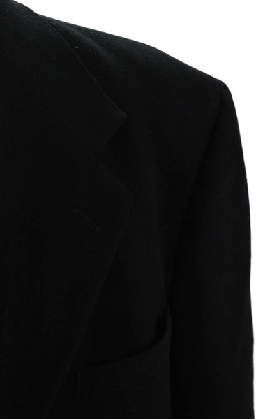 Oscar de la Renta Mens Black Lambswool Cashmere Blazer Button Collared Size 46