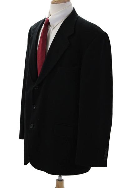 Oscar de la Renta Mens Black Lambswool Cashmere Blazer Button Collared Size 46