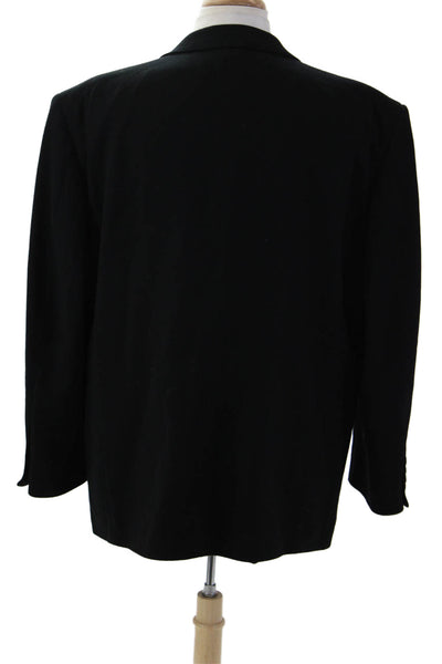 Oscar de la Renta Mens Black Lambswool Cashmere Blazer Button Collared Size 46