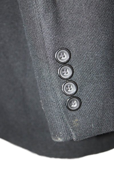 Oscar de la Renta Mens Black Lambswool Cashmere Blazer Button Collared Size 46