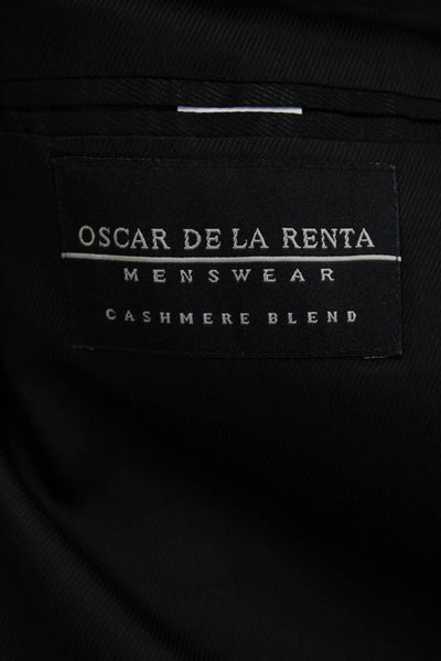 Oscar de la Renta Mens Black Lambswool Cashmere Blazer Button Collared Size 46