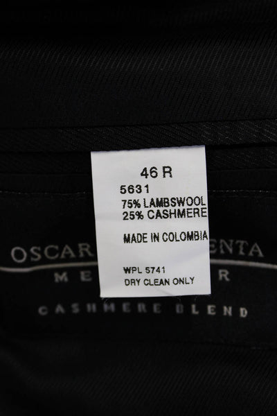 Oscar de la Renta Mens Black Lambswool Cashmere Blazer Button Collared Size 46