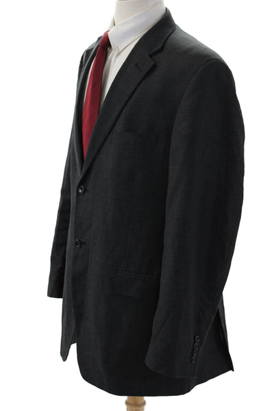 Jones New York Mens Dark Gray Wool Classic Suit Jacket Button Collared Size 44