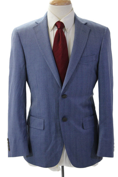Hart Schaffner Marx Mens Herringbone Blue Suit Jacket Cotton Size 38