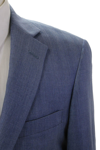 Hart Schaffner Marx Mens Herringbone Blue Suit Jacket Cotton Size 38