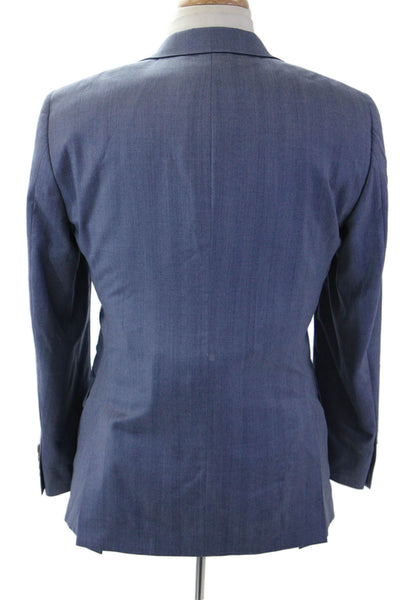 Hart Schaffner Marx Mens Herringbone Blue Suit Jacket Cotton Size 38