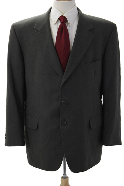 Nordstrom Mens Dark Gray 100% Wool Solid Button Suit Jacket Size 44