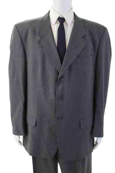 Ferretti Uomo Mens 2 Piece Dark Gray Wool Check Suit Collared Button Size 46