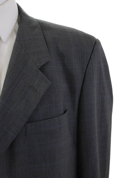 Ferretti Uomo Mens 2 Piece Dark Gray Wool Check Suit Collared Button Size 46