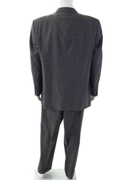 Ferretti Uomo Mens 2 Piece Dark Gray Wool Check Suit Collared Button Size 46