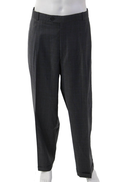 Ferretti Uomo Mens 2 Piece Dark Gray Wool Check Suit Collared Button Size 46