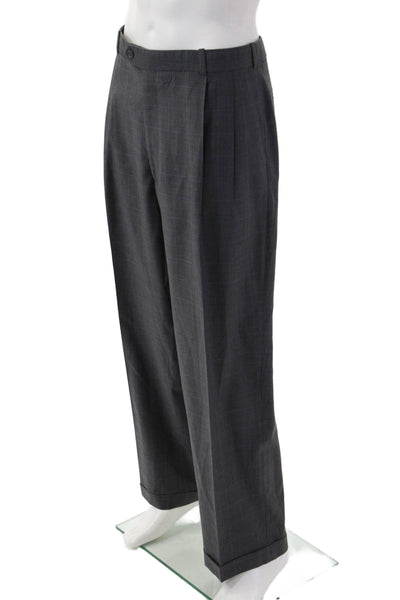 Ferretti Uomo Mens 2 Piece Dark Gray Wool Check Suit Collared Button Size 46
