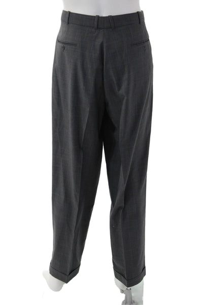 Ferretti Uomo Mens 2 Piece Dark Gray Wool Check Suit Collared Button Size 46