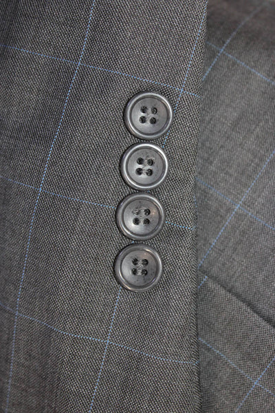 Ferretti Uomo Mens 2 Piece Dark Gray Wool Check Suit Collared Button Size 46