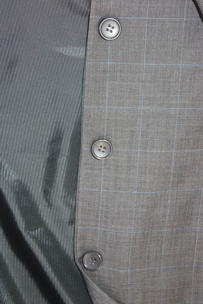 Ferretti Uomo Mens 2 Piece Dark Gray Wool Check Suit Collared Button Size 46