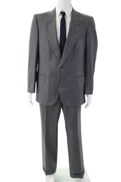 Nino Cerruti Mens 2 Piece Gray Striped Pure Wool Button Suit Size 52