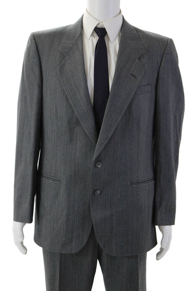 Nino Cerruti Mens 2 Piece Gray Striped Pure Wool Button Suit Size 52