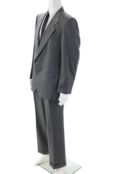 Nino Cerruti Mens 2 Piece Gray Striped Pure Wool Button Suit Size 52