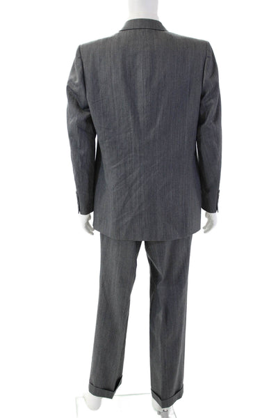 Nino Cerruti Mens 2 Piece Gray Striped Pure Wool Button Suit Size 52