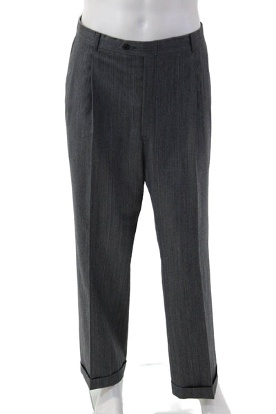 Nino Cerruti Mens 2 Piece Gray Striped Pure Wool Button Suit Size 52