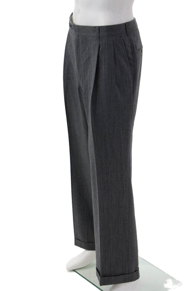 Nino Cerruti Mens 2 Piece Gray Striped Pure Wool Button Suit Size 52