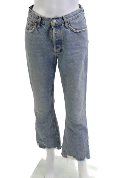Agolde Womens Bootcut Cropped Light Blue Jeans Button Mid Rise Size 25