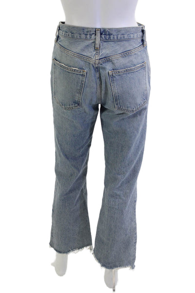 Agolde Womens Bootcut Cropped Light Blue Jeans Button Mid Rise Size 25
